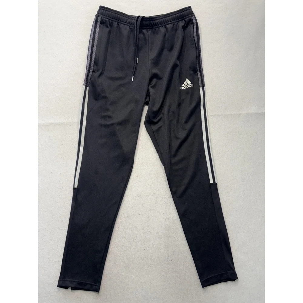 Adidas Track Pants Mens Medium Black AEROREADY Elastic Waist Side Stripe